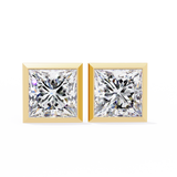 14K White Gold IGI Certified Princess Solitaire Stud Earrings, Bezel, D-E Color, VVS/VS Clarity