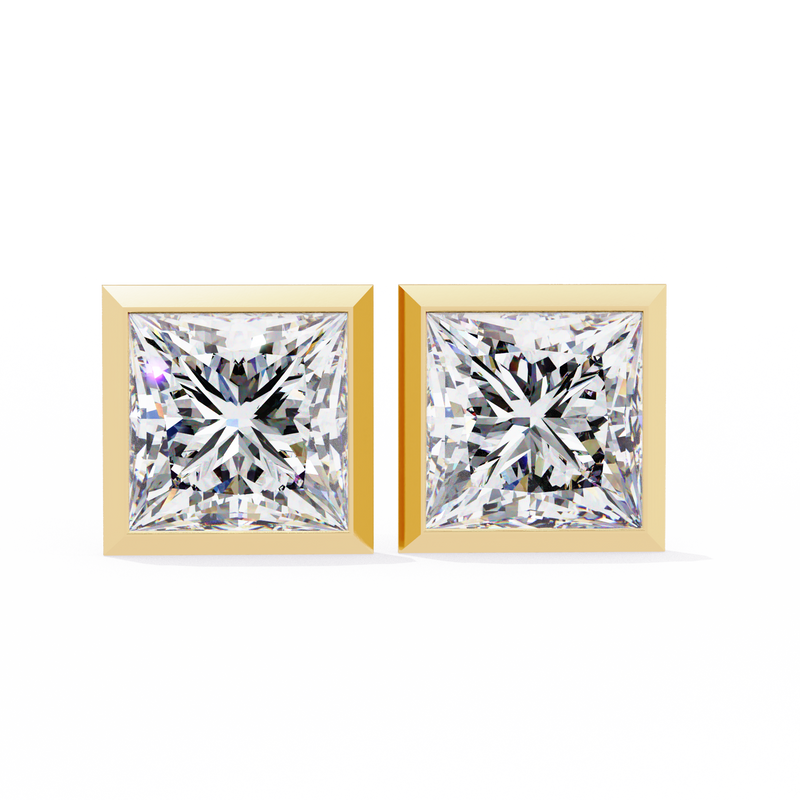 14K White Gold IGI Certified Princess Solitaire Stud Earrings, Bezel, D-E Color, VVS/VS Clarity