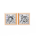 14K White Gold IGI Certified Princess Solitaire Stud Earrings, Bezel, D-E Color, VVS/VS Clarity