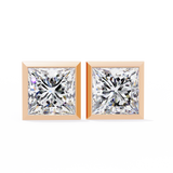 14K White Gold IGI Certified Princess Solitaire Stud Earrings, Bezel, D-E Color, VVS/VS Clarity