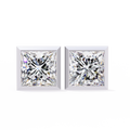 14K White Gold IGI Certified Princess Solitaire Stud Earrings, Bezel, D-E Color, VVS/VS Clarity