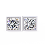 14K White Gold IGI Certified Princess Solitaire Stud Earrings, Bezel, D-E Color, VVS/VS Clarity