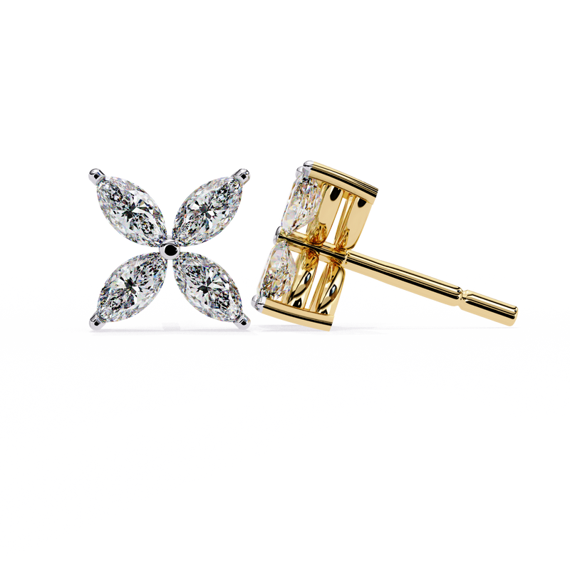 14K White Gold IGI Certified Marquise Diamond Flower Earrings, D-E Color, VVS/VS Clarity