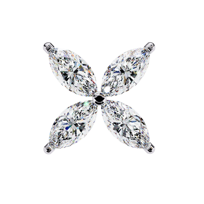 14K White Gold IGI Certified Marquise Diamond Flower Earrings, D-E Color, VVS/VS Clarity