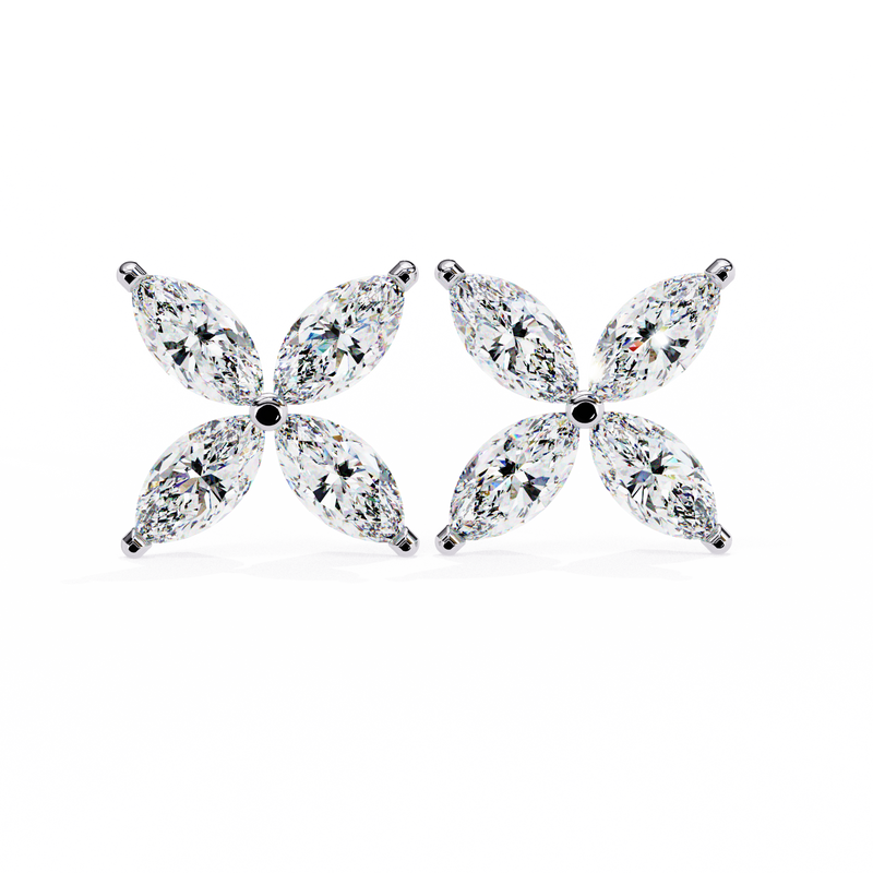 14K White Gold IGI Certified Marquise Diamond Flower Earrings, D-E Color, VVS/VS Clarity