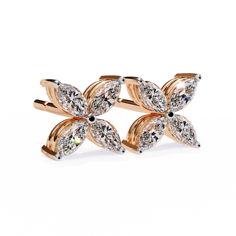 14K White Gold IGI Certified Marquise Diamond Flower Earrings, D-E Color, VVS/VS Clarity