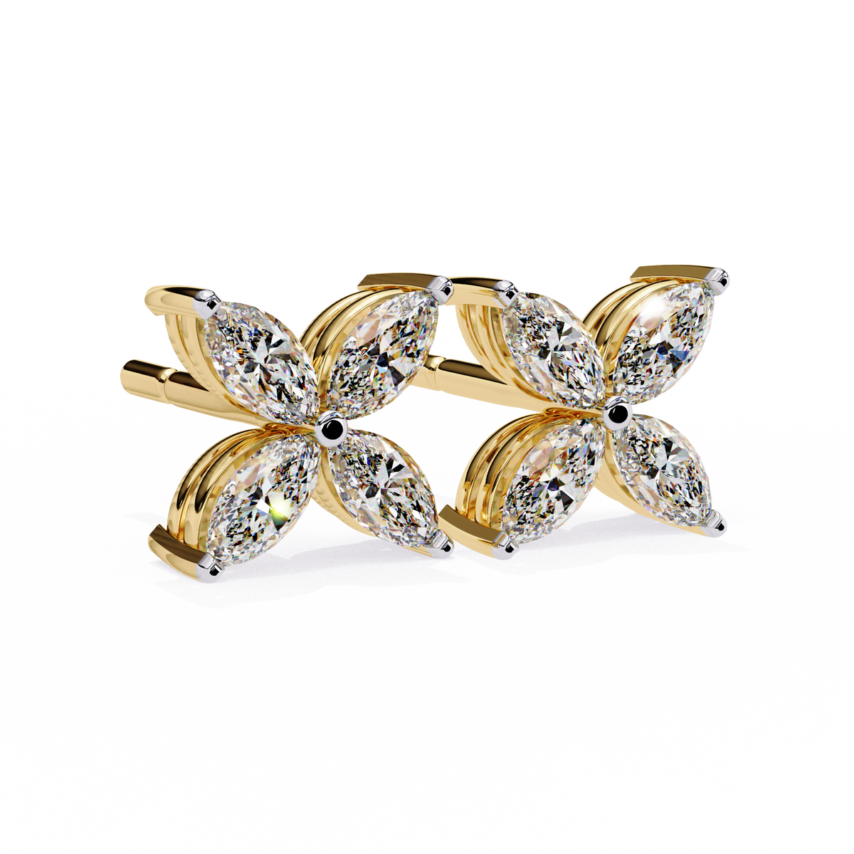14K White Gold IGI Certified Marquise Diamond Flower Earrings, D-E Color, VVS/VS Clarity