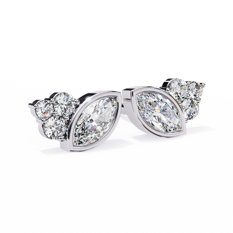 14K White Gold IGI Certified Marquise Diamond Cluster Earrings, D-E Color, VVS/VS Clarity