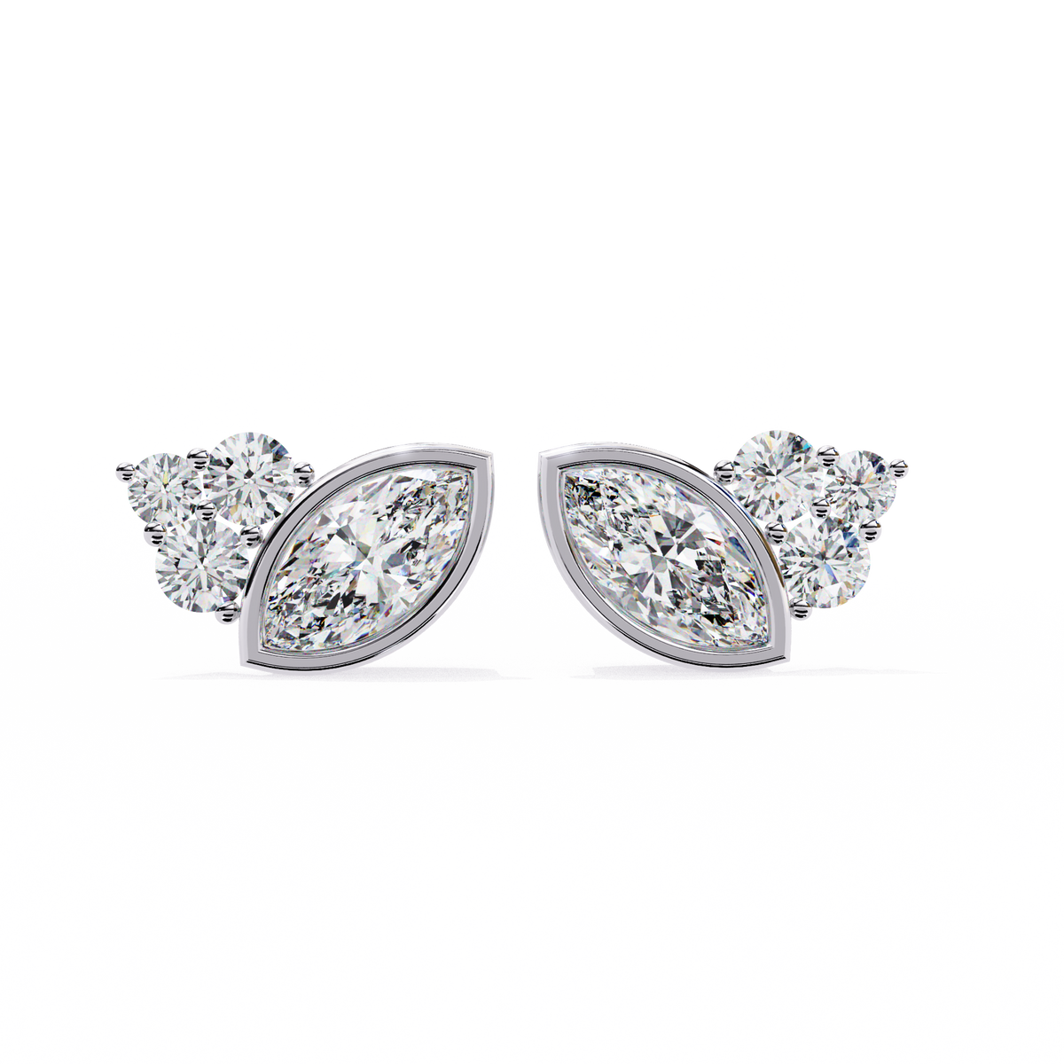 14K White Gold IGI Certified Marquise Diamond Cluster Earrings, D-E Color, VVS/VS Clarity