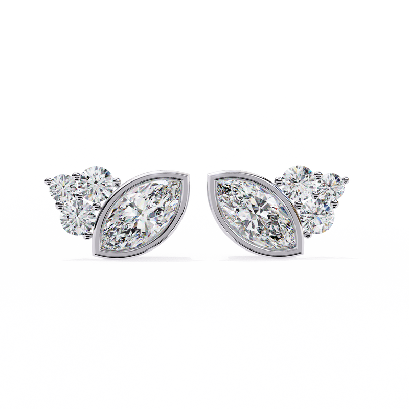 14K White Gold IGI Certified Marquise Diamond Cluster Earrings, D-E Color, VVS/VS Clarity