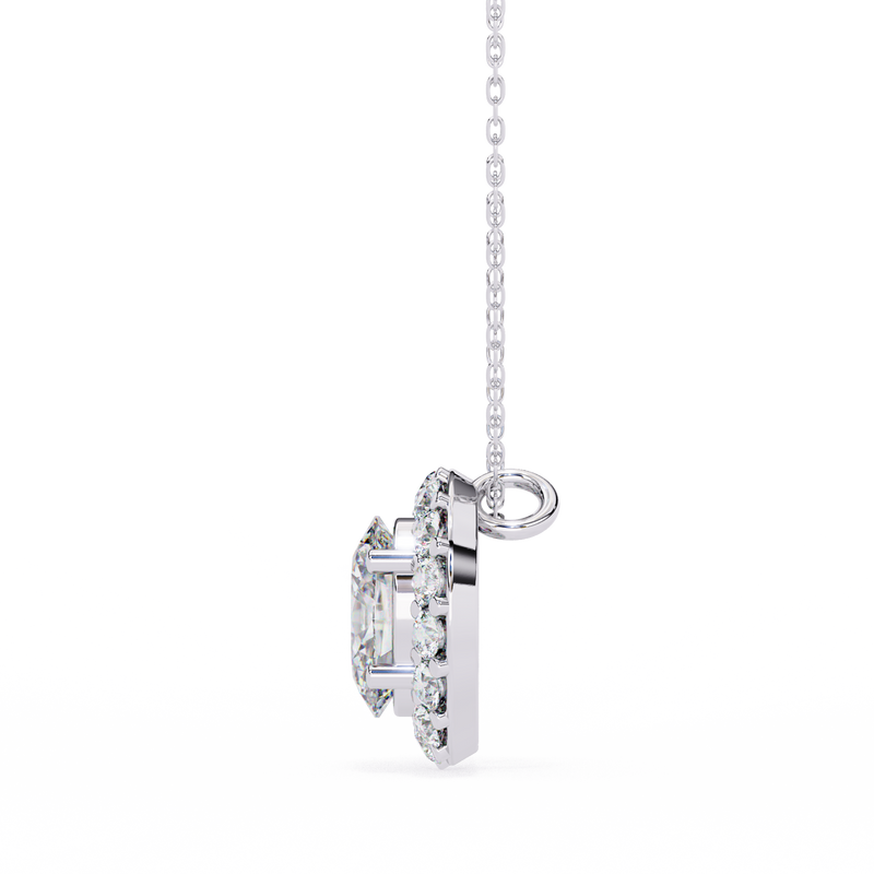 14K White Gold IGI Certified Oval Diamond Circle Pendant – D-E Color, VVS–VS Clarity, Rabbit Ear Bail