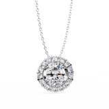 14K White Gold IGI Certified Oval Diamond Circle Pendant – D-E Color, VVS–VS Clarity, Rabbit Ear Bail
