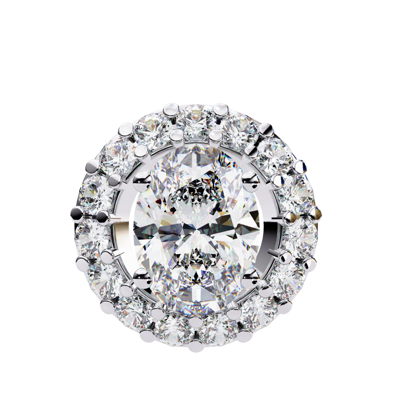 14K White Gold IGI Certified Oval Diamond Circle Pendant – D-E Color, VVS–VS Clarity, Rabbit Ear Bail