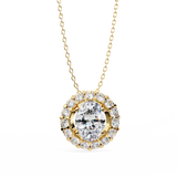 14K White Gold IGI Certified Oval Diamond Circle Pendant – D-E Color, VVS–VS Clarity, Rabbit Ear Bail
