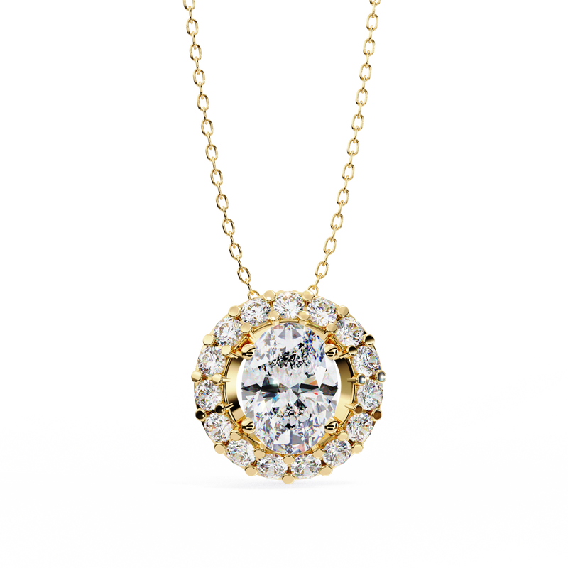 14K White Gold IGI Certified Oval Diamond Circle Pendant – D-E Color, VVS–VS Clarity, Rabbit Ear Bail