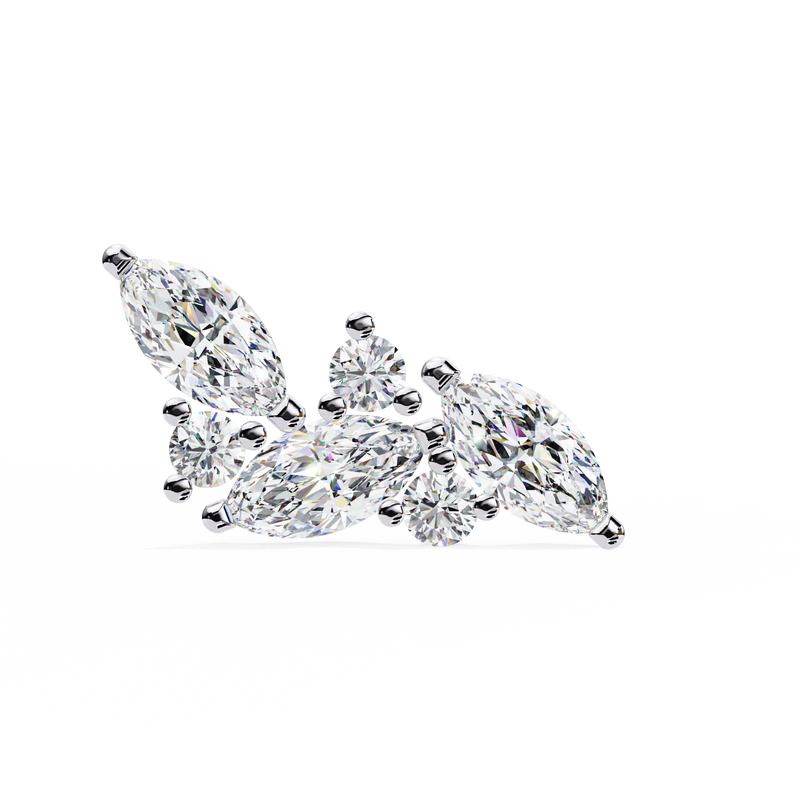 14K White Gold IGI Certified Marquise Diamond Cluster Earrings, D-E Color, VVS/VS Clarity