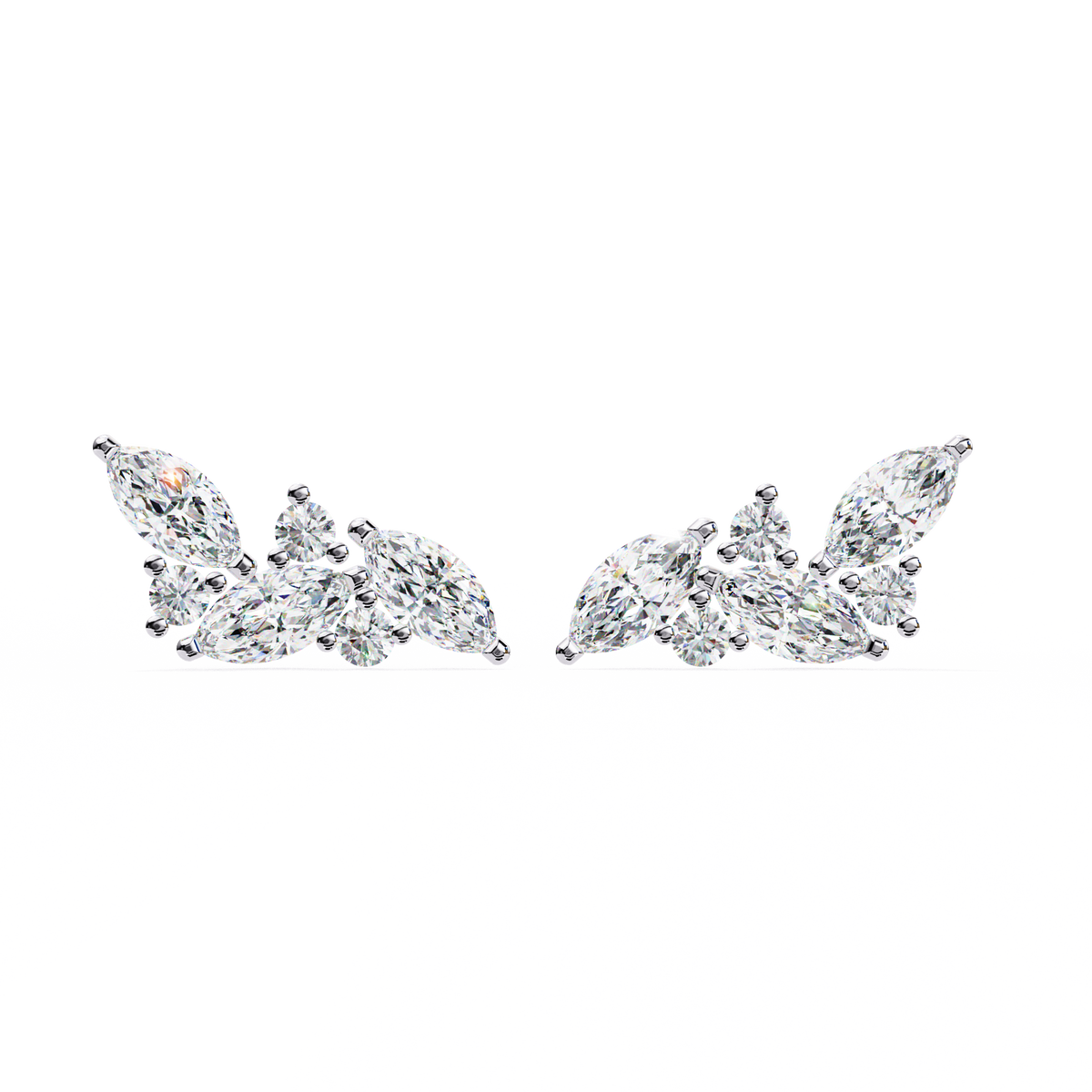14K White Gold IGI Certified Marquise Diamond Cluster Earrings, D-E Color, VVS/VS Clarity
