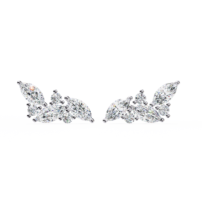 14K White Gold IGI Certified Marquise Diamond Cluster Earrings, D-E Color, VVS/VS Clarity