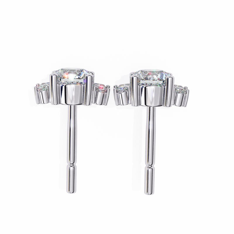14K White Gold IGI Certified Round Diamond Flower Cluster Earrings, D-E Color, VVS/VS Clarity