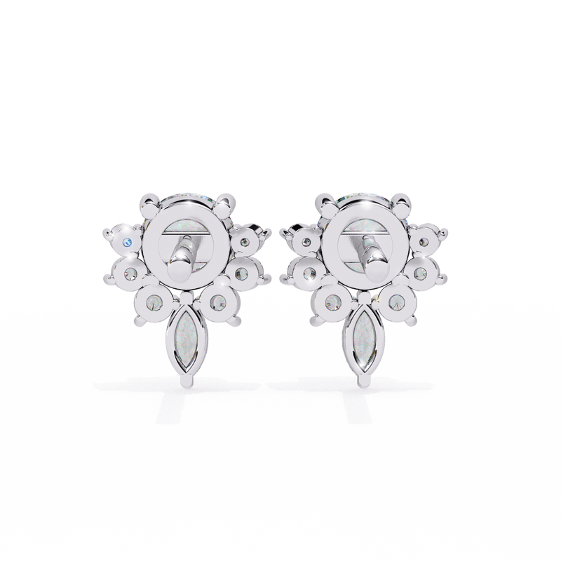 14K White Gold IGI Certified Round Diamond Flower Cluster Earrings, D-E Color, VVS/VS Clarity
