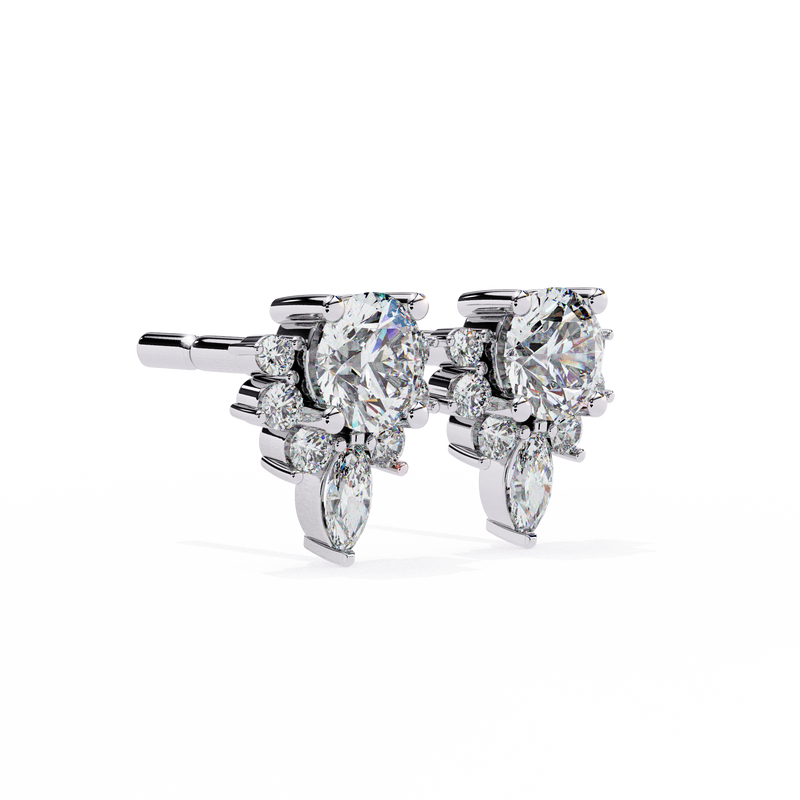 14K White Gold IGI Certified Round Diamond Flower Cluster Earrings, D-E Color, VVS/VS Clarity
