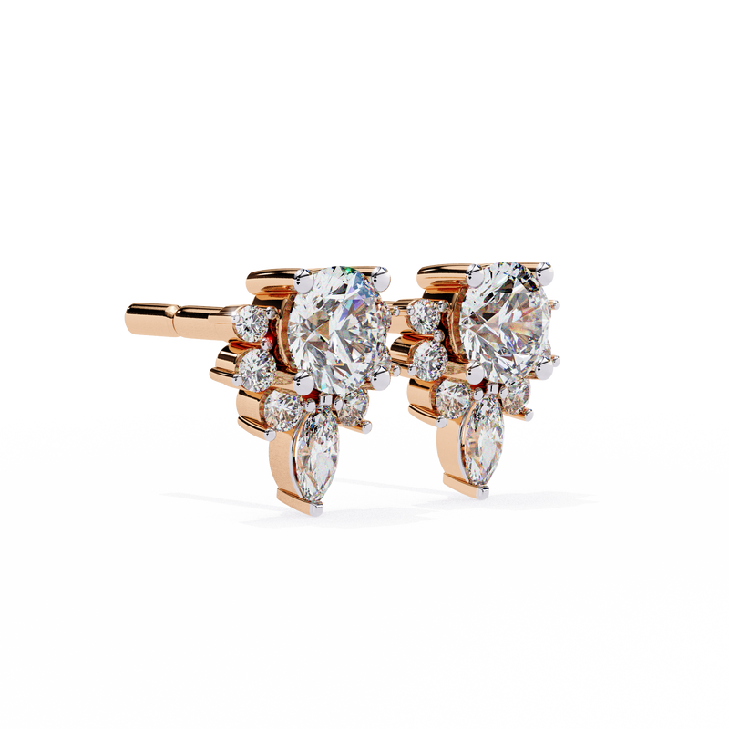 14K White Gold IGI Certified Round Diamond Flower Cluster Earrings, D-E Color, VVS/VS Clarity