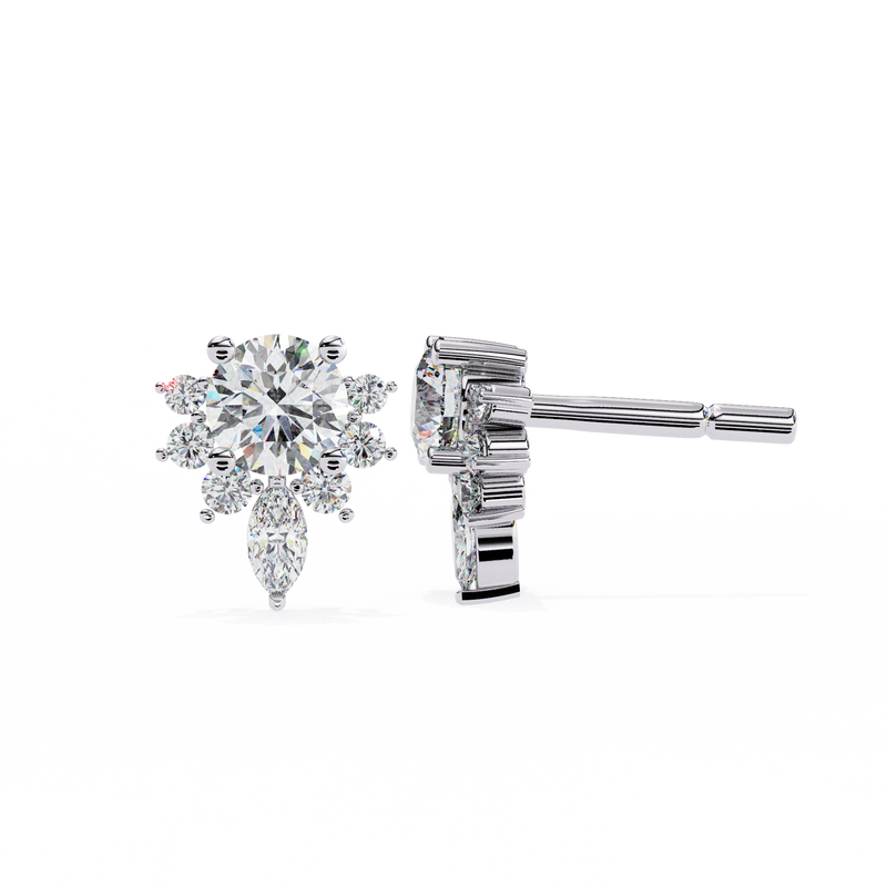 14K White Gold IGI Certified Round Diamond Flower Cluster Earrings, D-E Color, VVS/VS Clarity