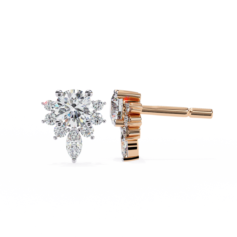 14K White Gold IGI Certified Round Diamond Flower Cluster Earrings, D-E Color, VVS/VS Clarity