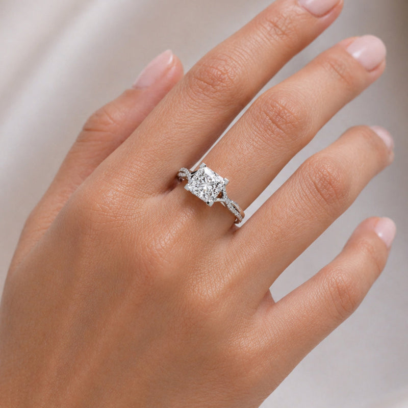 14k IGI certified princess ring with E-F color VVS-VS clarity diamonds 190