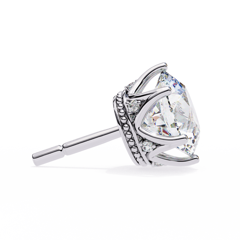 14K White Gold IGI Certified Round Diamond Millgrain Earrings, D-E Color, VVS/VS Clarity
