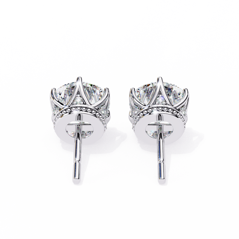 14K White Gold IGI Certified Round Diamond Millgrain Earrings, D-E Color, VVS/VS Clarity