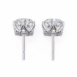 14K White Gold IGI Certified Round Diamond Millgrain Earrings, D-E Color, VVS/VS Clarity