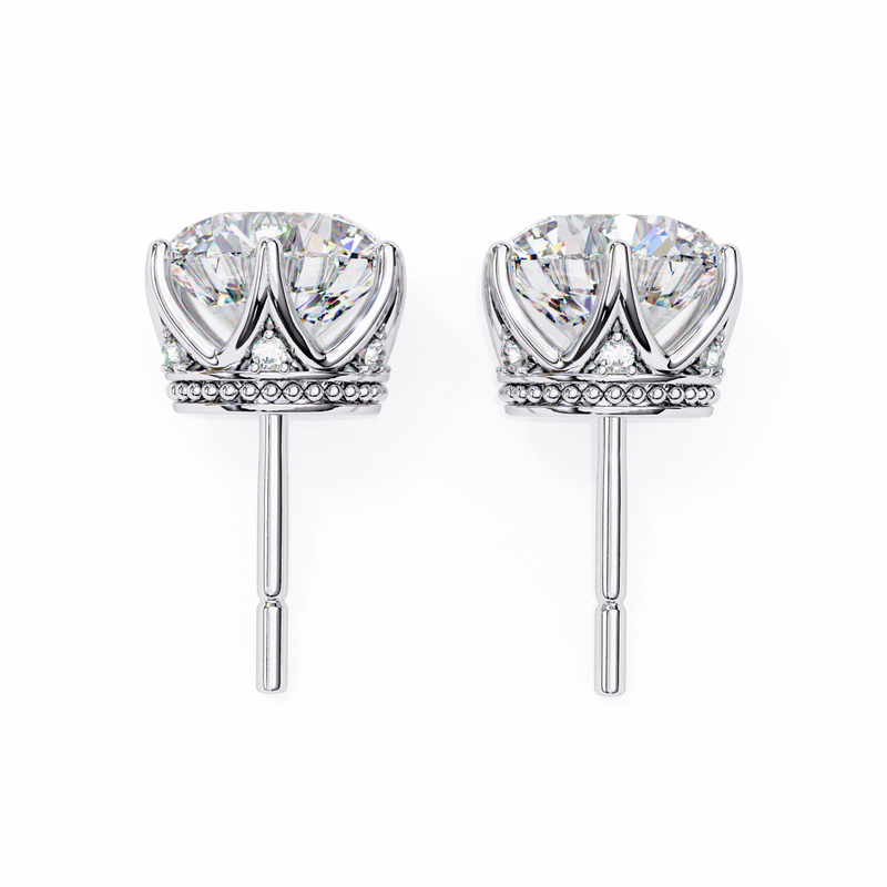 14K White Gold IGI Certified Round Diamond Millgrain Earrings, D-E Color, VVS/VS Clarity
