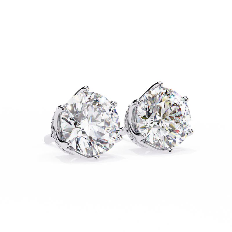 14K White Gold IGI Certified Round Diamond Millgrain Earrings, D-E Color, VVS/VS Clarity