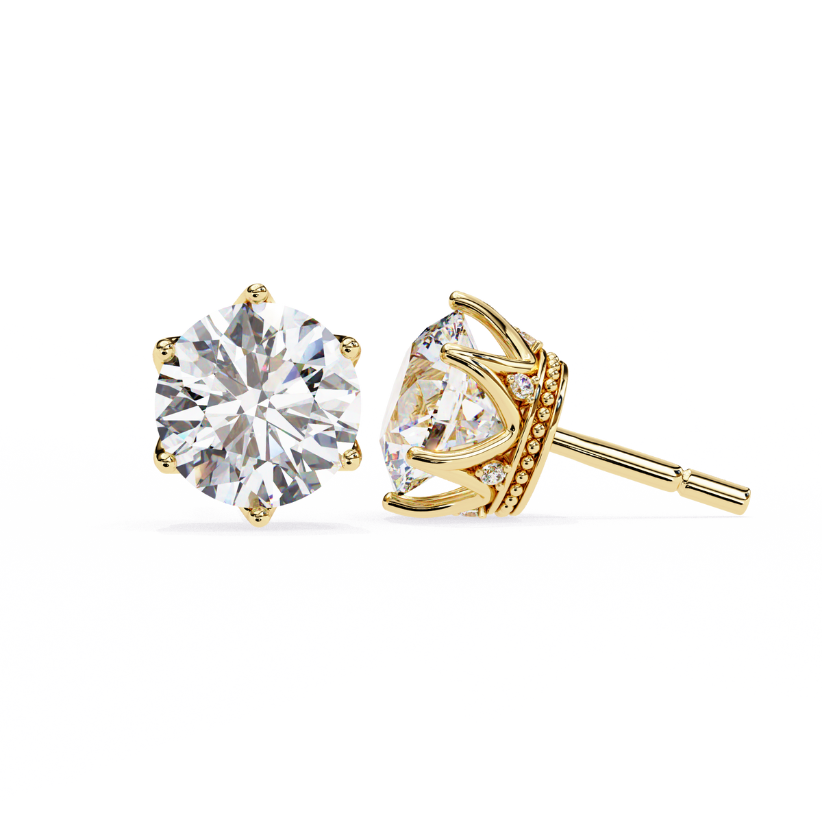 14K White Gold IGI Certified Round Diamond Millgrain Earrings, D-E Color, VVS/VS Clarity
