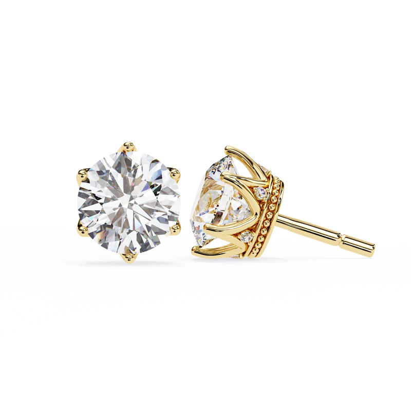 14K White Gold IGI Certified Round Diamond Millgrain Earrings, D-E Color, VVS/VS Clarity