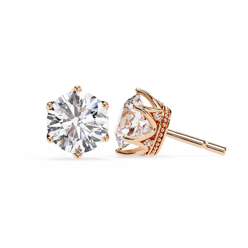 14K White Gold IGI Certified Round Diamond Millgrain Earrings, D-E Color, VVS/VS Clarity