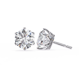 14K White Gold IGI Certified Round Diamond Millgrain Earrings, D-E Color, VVS/VS Clarity