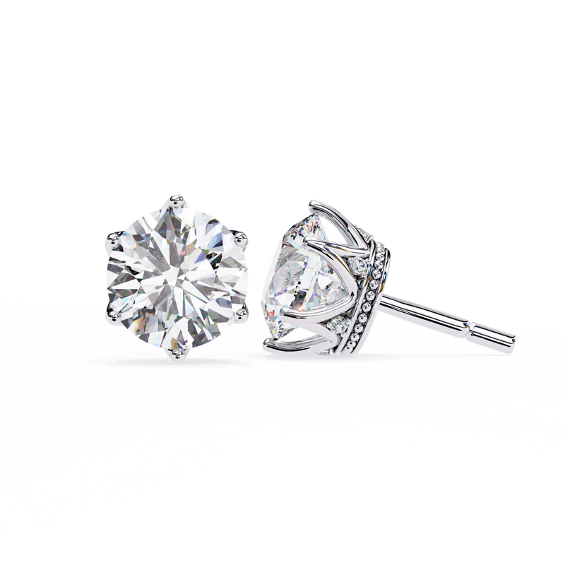 14K White Gold IGI Certified Round Diamond Millgrain Earrings, D-E Color, VVS/VS Clarity