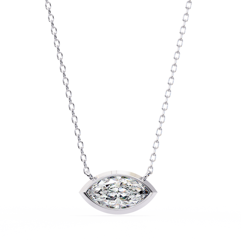 14K White Gold IGI Certified Marquise Diamond Solitaire Pendant – D-E Color, VVS–VS Clarity, Rabbit Ear Bail