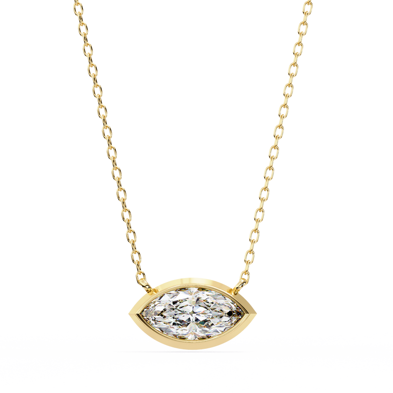 14K White Gold IGI Certified Marquise Diamond Solitaire Pendant – D-E Color, VVS–VS Clarity, Rabbit Ear Bail