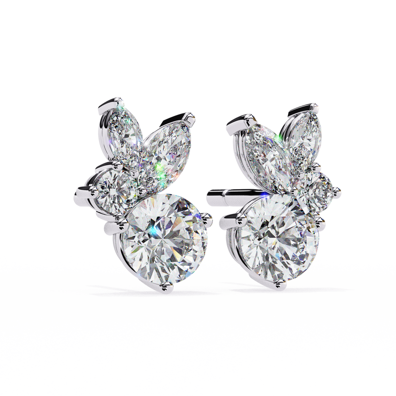 14K White Gold IGI Certified Round Diamond Fancy Basket Earrings, D-E Color, VVS/VS Clarity