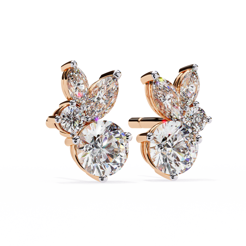 14K White Gold IGI Certified Round Diamond Fancy Basket Earrings, D-E Color, VVS/VS Clarity