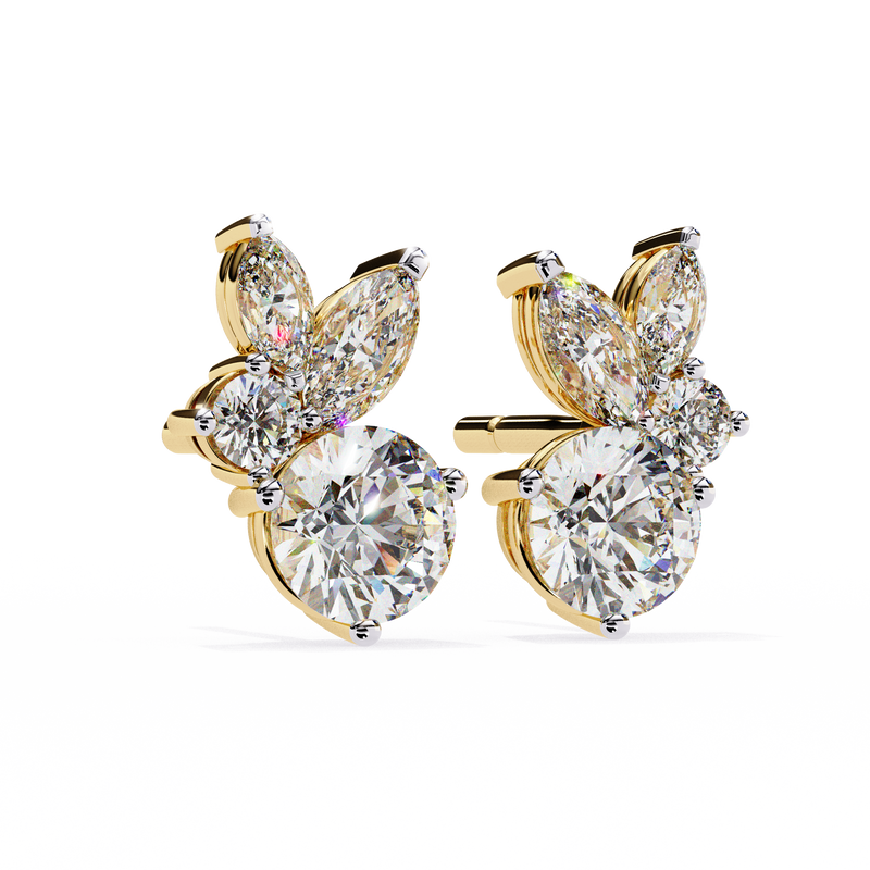 14K White Gold IGI Certified Round Diamond Fancy Basket Earrings, D-E Color, VVS/VS Clarity