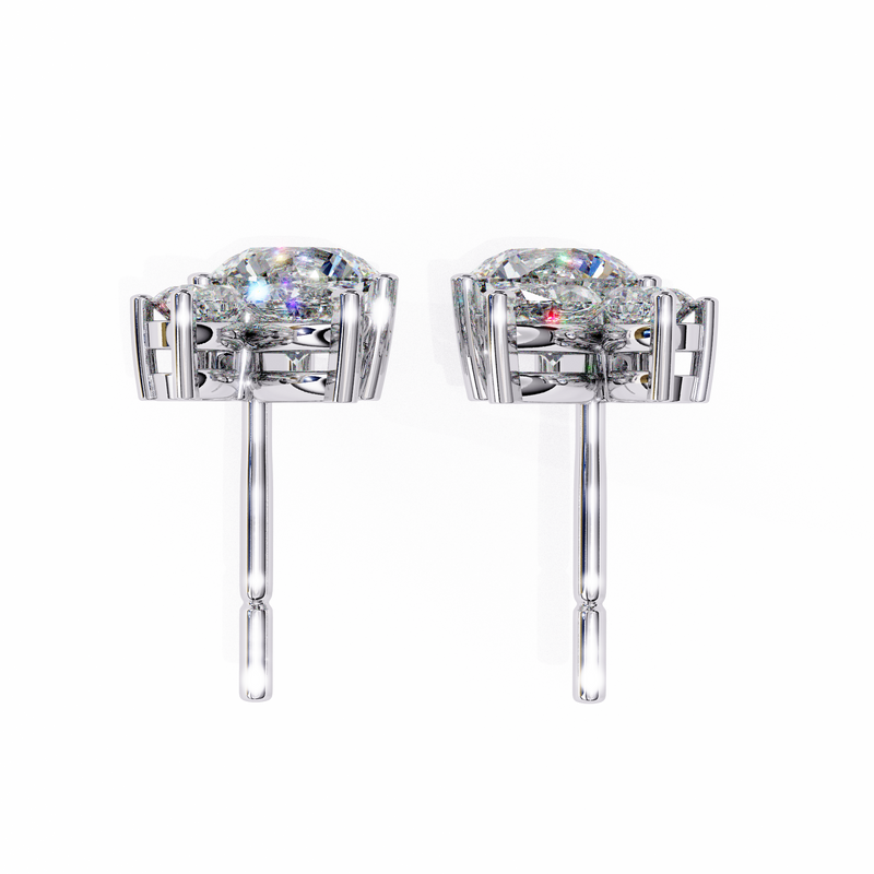 14K White Gold IGI Certified Round Diamond Fancy Basket Earrings, D-E Color, VVS/VS Clarity