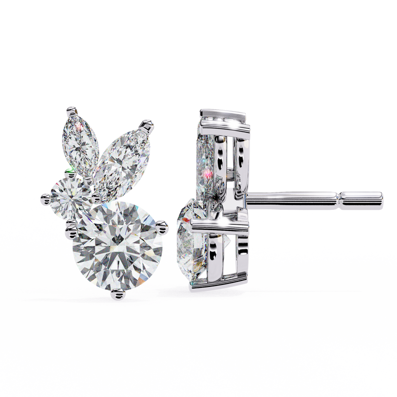 14K White Gold IGI Certified Round Diamond Fancy Basket Earrings, D-E Color, VVS/VS Clarity