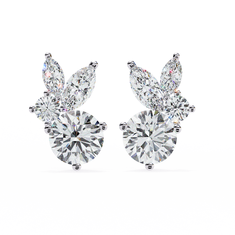 14K White Gold IGI Certified Round Diamond Fancy Basket Earrings, D-E Color, VVS/VS Clarity