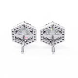 14K White Gold IGI Certified Round Diamond Hexagon Earrings, D-E Color, VVS/VS Clarity