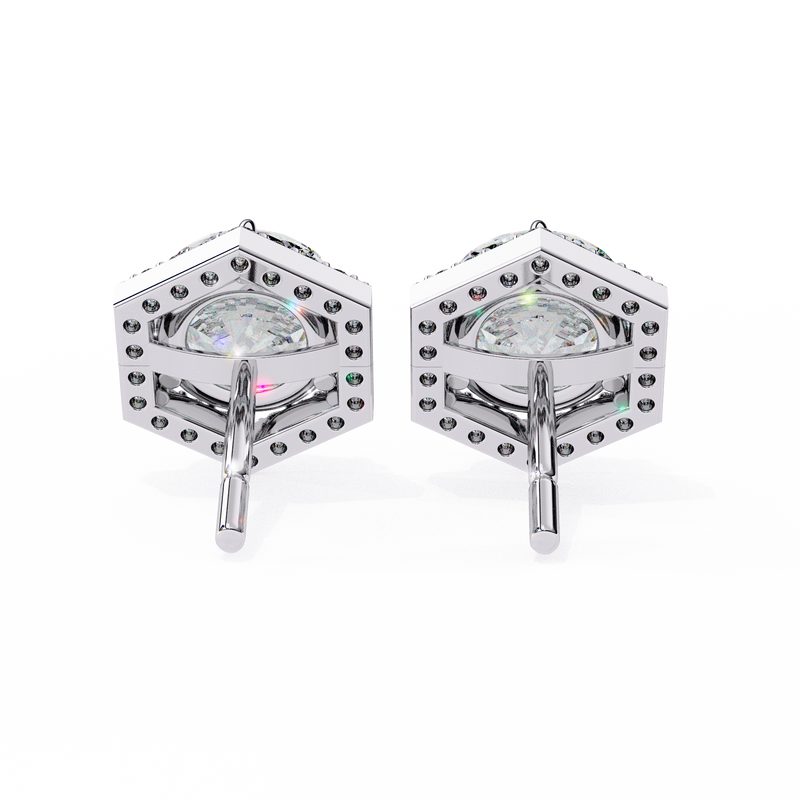 14K White Gold IGI Certified Round Diamond Hexagon Earrings, D-E Color, VVS/VS Clarity