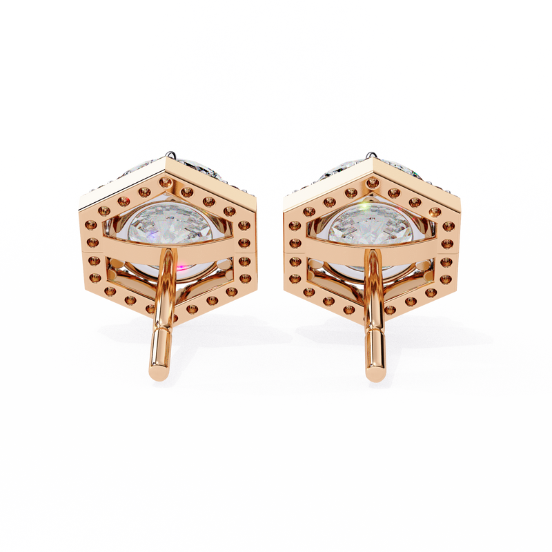 14K White Gold IGI Certified Round Diamond Hexagon Earrings, D-E Color, VVS/VS Clarity
